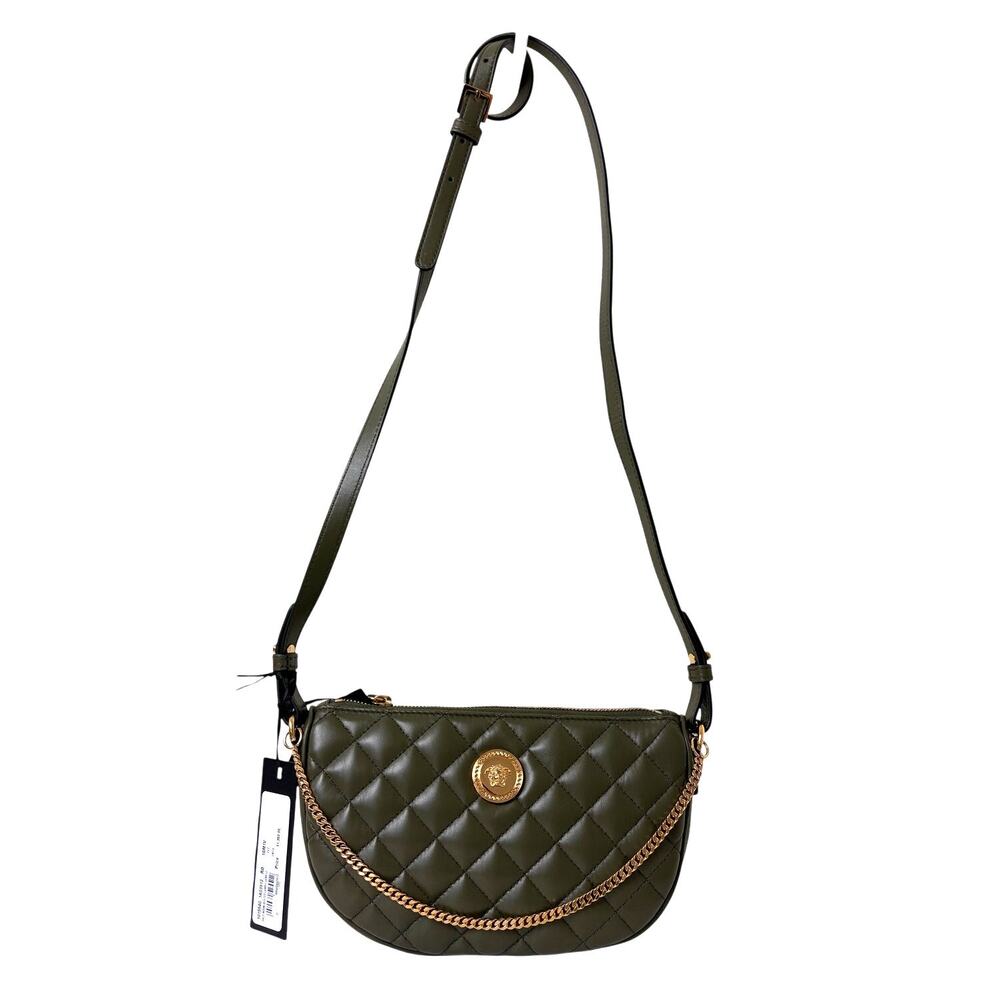 Sold-Versace Medusa Quilted Olive Green Crossbody Bag